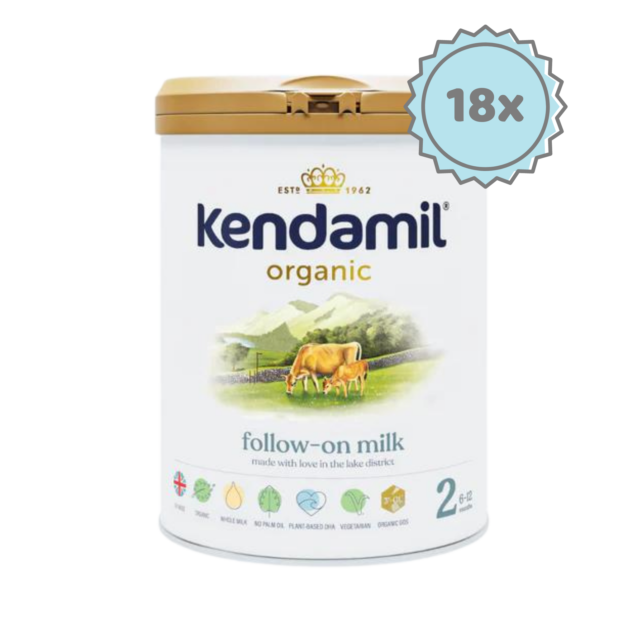 Kendamil Stage 2 (6-12 Months) Organic Milk Formula (800g) - 18 cans