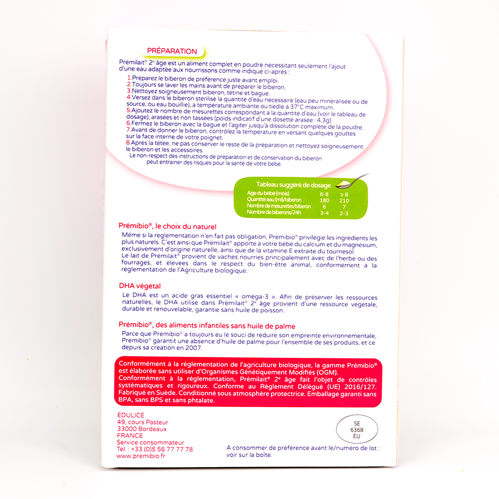 Premibio Organic Premilait Follow-on Cow Formula- Stage 2 (6 to 12 months) - (600g)