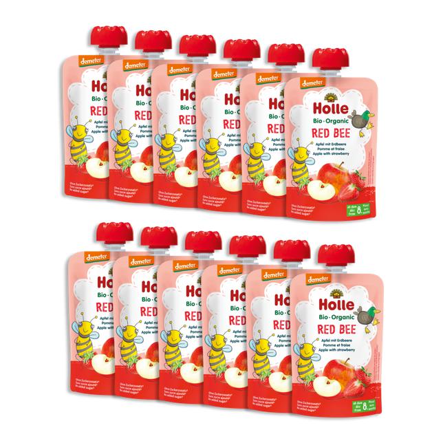 Holle Red Bee: Apple & Strawberry (8+ Months) - 12 Pouches | Organic's Best Shop